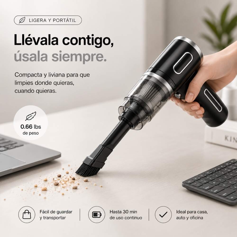 PocketClean™ Aspiradora Portátil Inalámbrica | La forma más rápida de mantener tu auto y tu hogar siempre impecables.